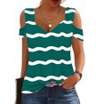 thumbnail image 2 of Camisas de Manga Corta para las Mujeres, Cuello en V Plegable de Impresión Del Hombro Top Casual Hecho de Poliéster Cómodo para el Verano, Tops de Bikini para las Mujeres, 2 of 9