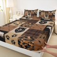thumbnail image 4 of Castle Fairy Western Bear Queen Sheets 4 Pieces for Teens,Vintage Camo Plaid Queen Sheet Sets,Brown Black Beige,1 Fitted Sheet, 1 Flat Sheet and 2 Pillowcases, 4 of 6
