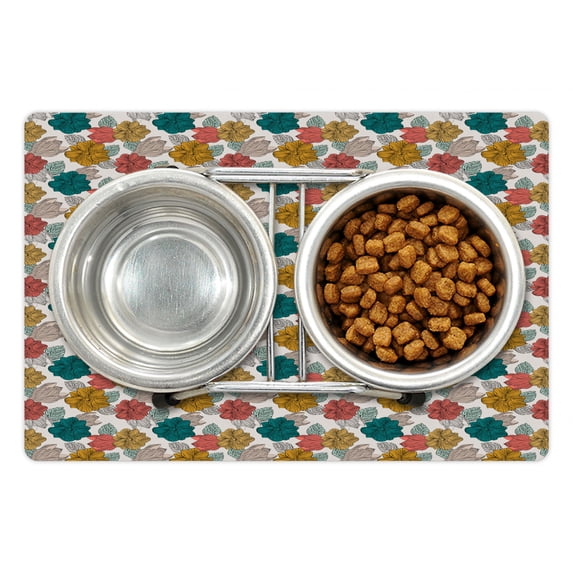 Floral Pet Mat for Food and Water, Pastel Flowers Blossom Beauty Petals Essence of Mother Nature Bouquets, Non-Slip Rubber Mat for Dogs and Cats, 18" X 12", by Ambesonne