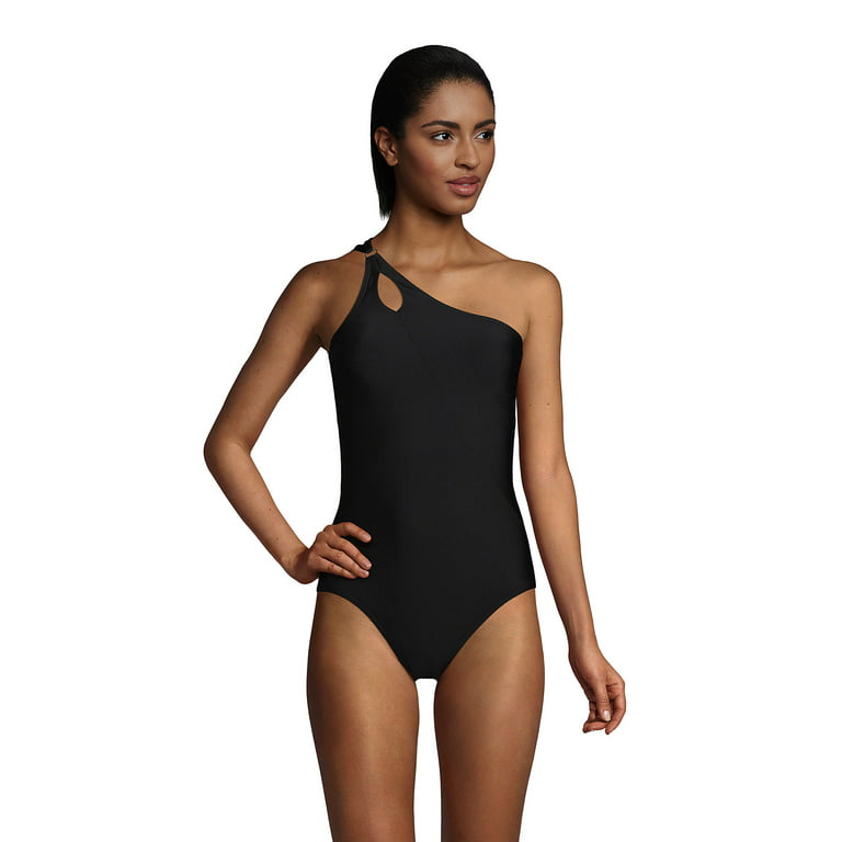 Lands' End Women's Chlorine Resistant Tummy Control One Shoulder One Piece  Swimsuit Adjustable Strap 