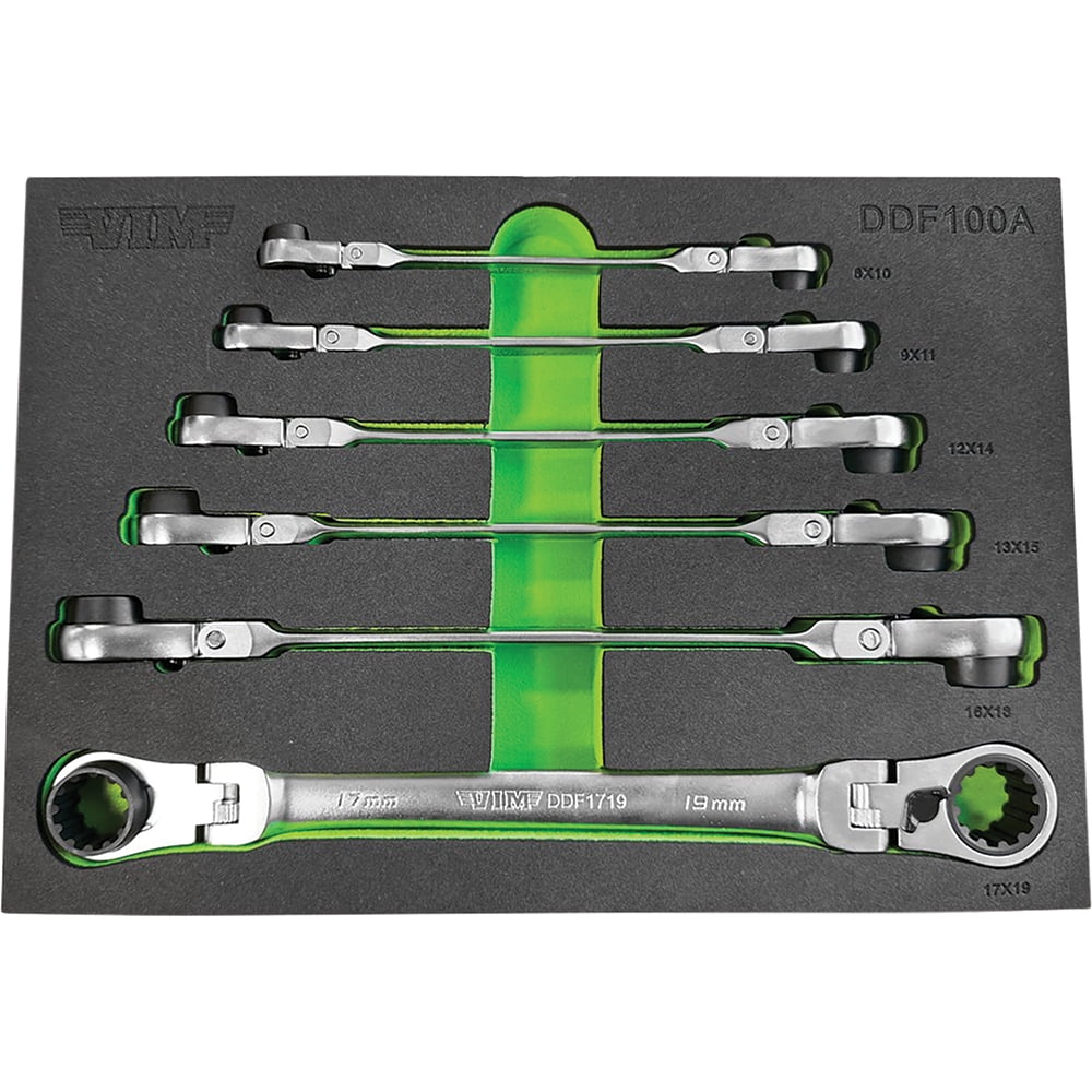 VIM Tools 6 Piece Double Deep Spline Flex Head Ratcheting Wrench Set - Metric