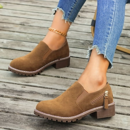 XDDST Casual Shoes for Women Flat Women Shoes Thick Heel Thick Soled Short Boots Fashionable One Foot Outdoor Casual Short Boots Brown