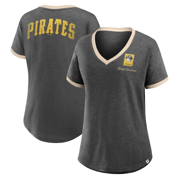 Women's Fanatics Black Pittsburgh Pirates Binge Worthy Stadium Slub V-Neck T-Shirt