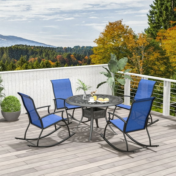 Costway 4 PCS Outdoor Rocking Chairs with Breathable Backrest Smooth Safe Rocking Design Navy