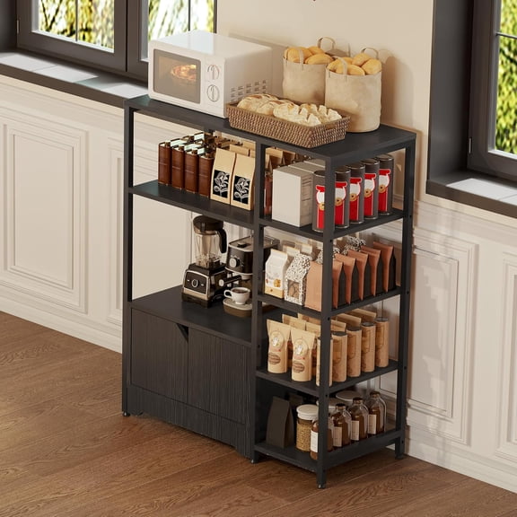 5-Tier Farmhouse Bakers Rack with Cabinet, Microwave Stand, Coffee Bar & Kitchen Storage Organizer