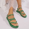 thumbnail image 3 of Rokment Womens Fisherman Flat Flip Flops Sandals Stylish Casual Leather Ankle Strap Strappy Low Heel Walking Dress Sandals Beach Summer Footwear Green Size 9.5, 3 of 7