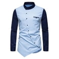 thumbnail image 2 of Men's Long Sleeve Dress Shirt Retro Slim Fit Asymmetric Button Stand Blouses Irregular Hem Business Golf Tops, 2 of 10