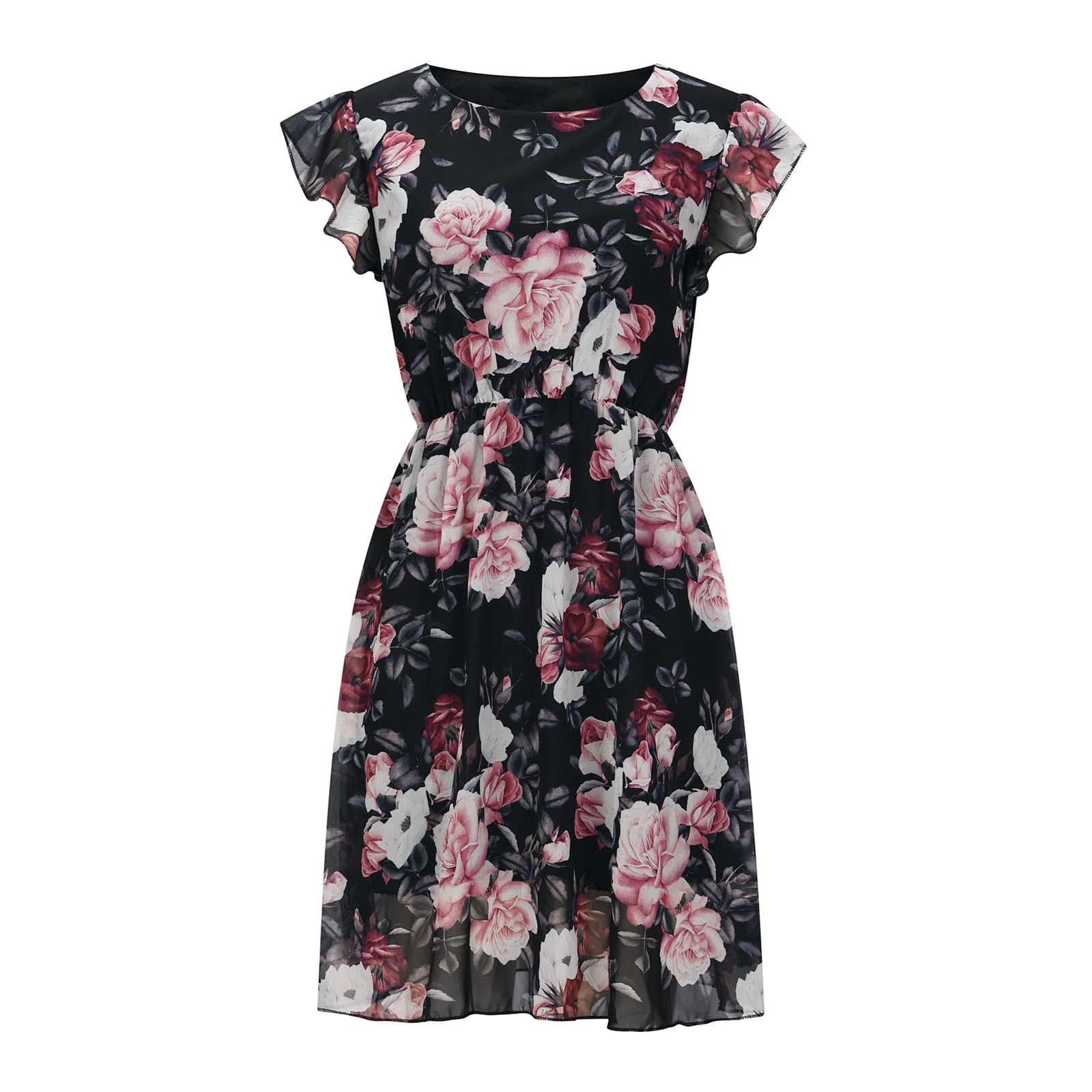 Rag Cie American Rag Dresses Amazon Womens Summer Dresses Floral Print  Chiffon Short Dress Ruffle Sleeve