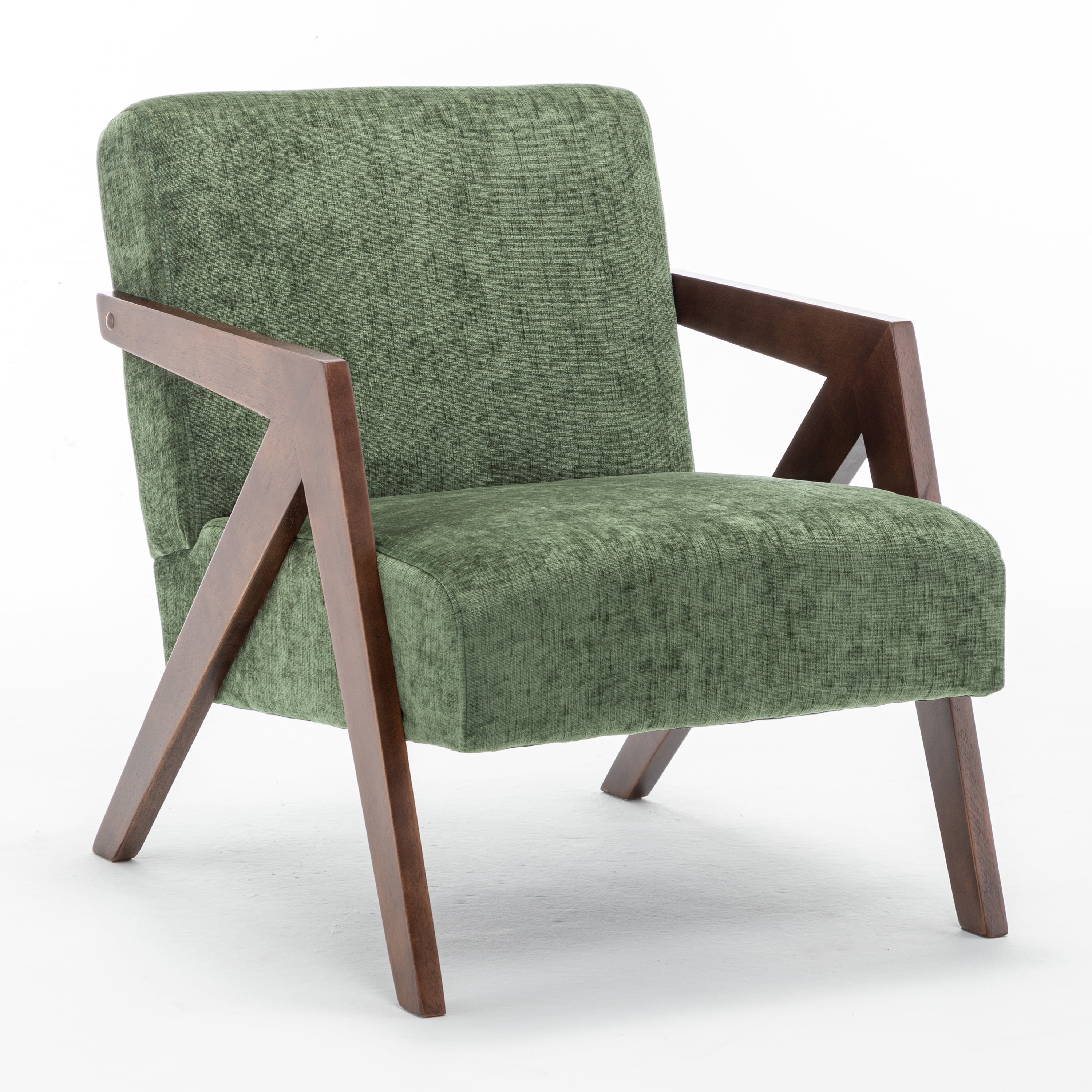 Leumius Mid Century Modern Accent Chair,Upholstered Reading Armchair with Solid Wood Frame,Accent Chair for Living Room Bedroom Apartment, Easy Assembly,Green