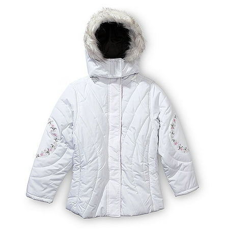 Faded Glory - Girls' Curvy Jacket With Fur-Trim Hood