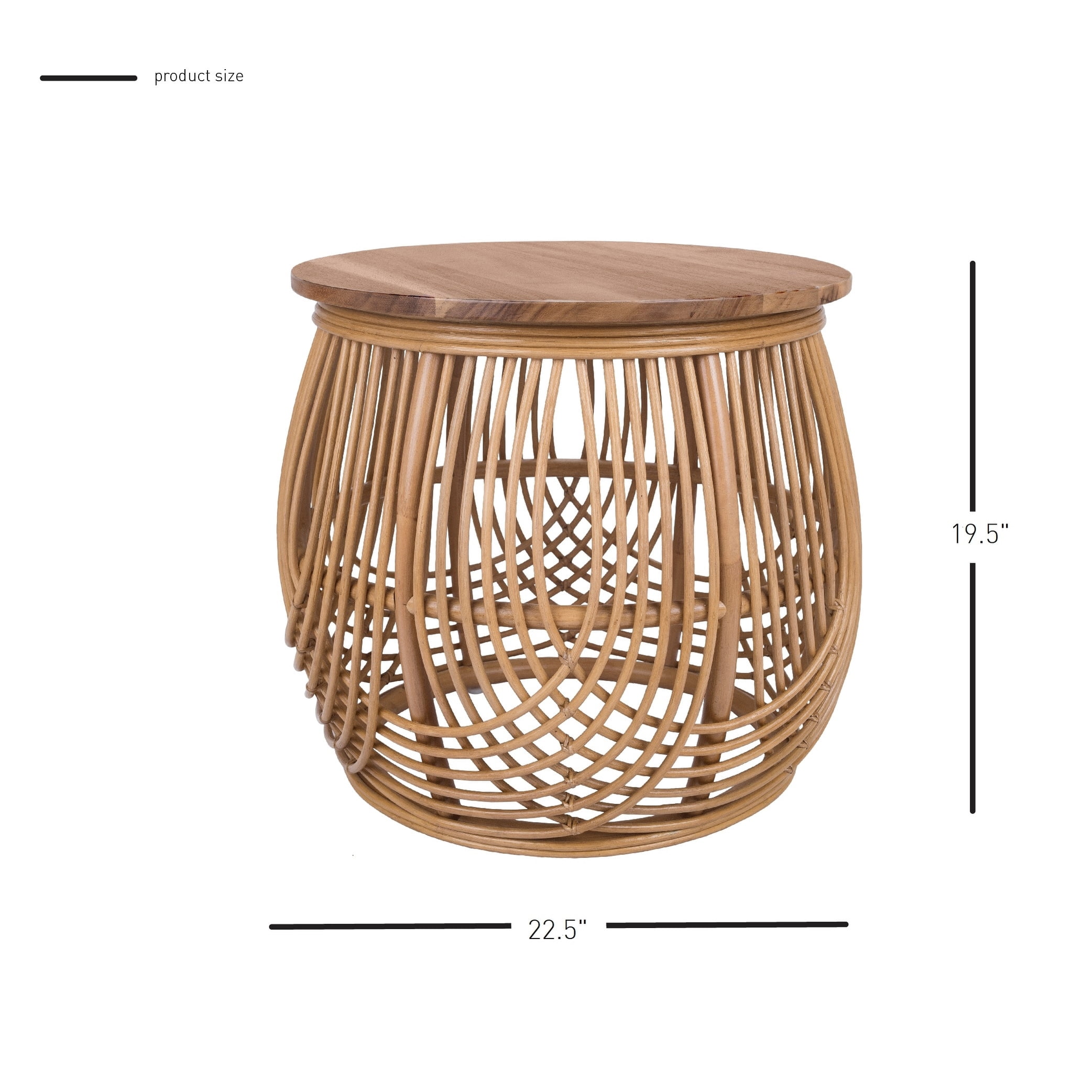 New Pacific Direct Keegan Beistelltisch Aus Rattan – Rund, Natürliche Farbe, Fertig Montiert – Für Wohnzimmer & Terrasse