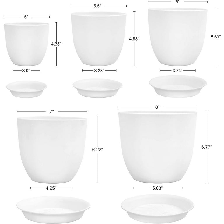 Faxinny Set of 6 Plastic Planters with Saucers,7.5/7/6.5/6/5.5/4.5 Inch  Plant Pots with Drainage Hole and Tray for All Indoor Plants, Flowers,  Snake