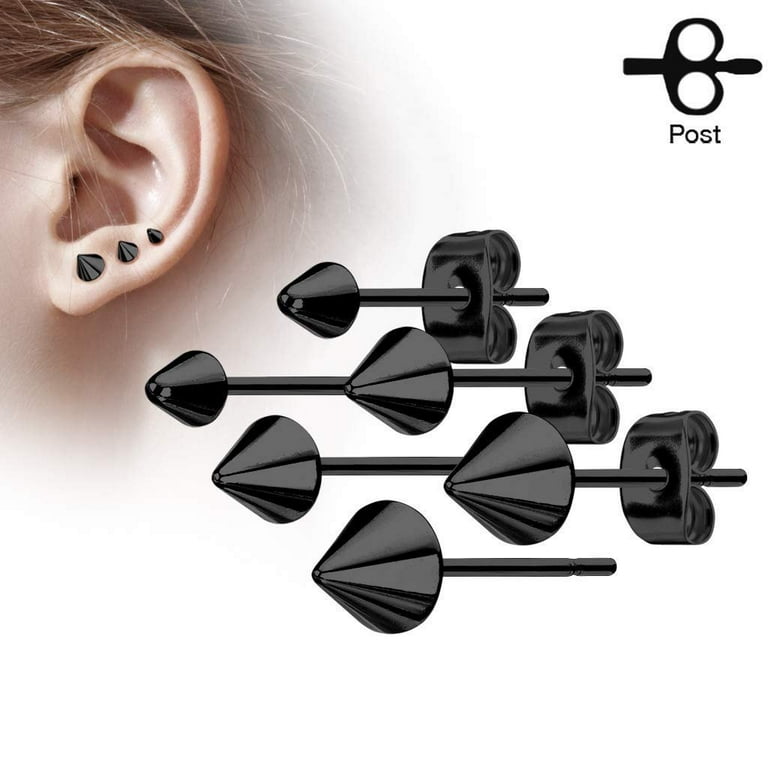MoBody Pairs Mens and Womens Earrings Set Surgical Steel Cone