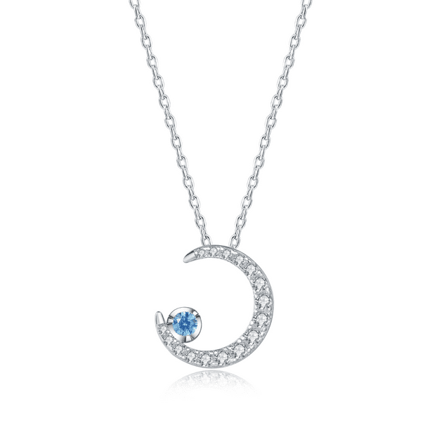Isaacsong Women Sterling Silver Blue Cubic Zirconia Dainty Moon Pendant Necklace 18 Walmart Com Walmart Com