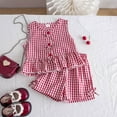 thumbnail image 2 of YuYuBao Toddler Girls Outfits Sets Summer Sleeveless Plaid Print Buttons Tshirts Vests Tops + Bowknot Shorts Outfits Classic Girls Casual Beach Suits, 3-4 Years, 2 of 6