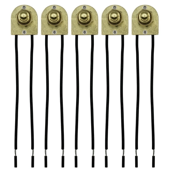 Creative Hobbies 5 Pack of Metal Push Button On/Off Switches, Single Circuit, 3A-120V, Brass Finish, Metal Bushing with 6 Inch Wire Leads Stripped Ends