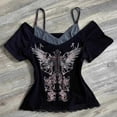 thumbnail image 2 of Tiweut 2 Piece Crop Top Tees Summer Y2k Baby Tee Fairy Grunge Goth Emo Shirts Streetwear 2000s,Z1 Black, 2 of 8