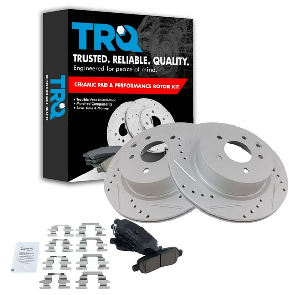 TRQ Rear Performance Brake Pad & Rotor Kit Brake Pads Brake Rotors Set Ceramic Premium G-Coated Fits Select 2009-2023 Nissan Maxima