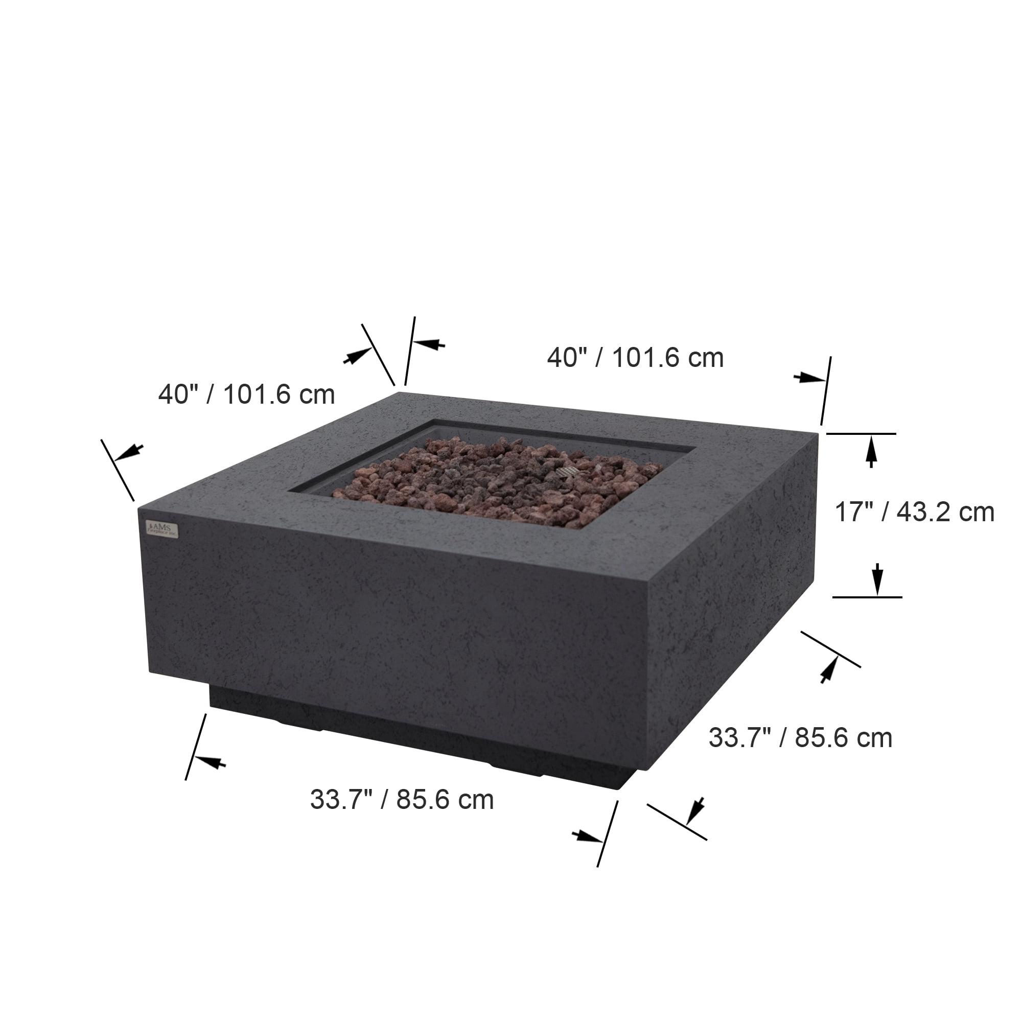 AMS Fireplace Brooklyn Square 40” Fire Pit Table - Propane - Dark Gray