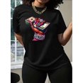 thumbnail image 1 of T-Shirt Graphique "Hustler" pour Femmes - Polyester Noir, Col Rond, Manches Courtes, Coupe Décontractée, Lavable en Machine, Design Imprimé Argent Fête des Pères, Fête des Mères, Nouvel An, Festival de Printemps, Saint-Valentin, 1 of 7