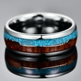 thumbnail image 4 of 8mm Men's Hawaiian Koa Wood and Turquoise Inlay Tungsten Carbide Ring Size 7-12, 4 of 5