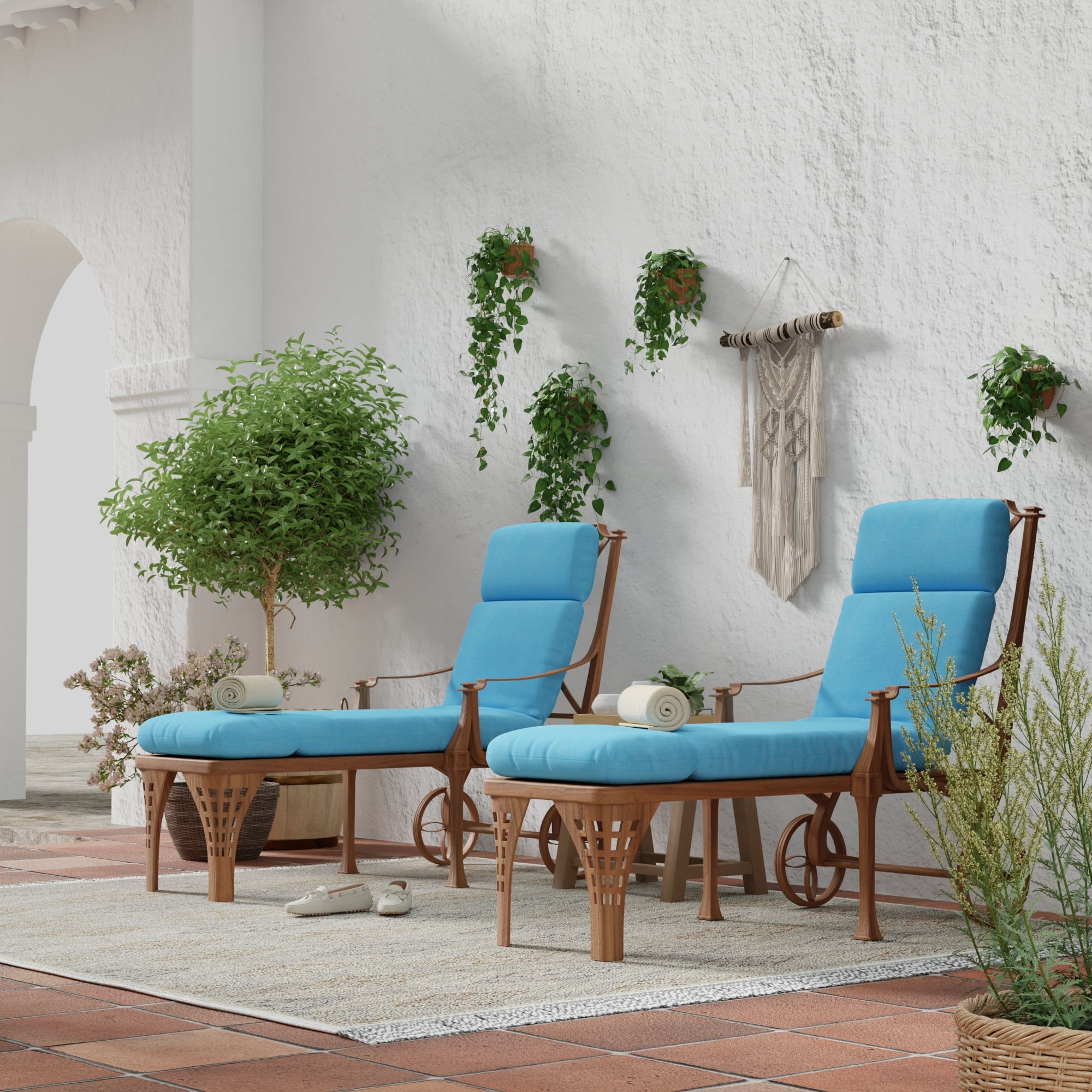 Jordan Manufacturing 72" x 22" Celosia Ice Blue Crosshatch Rectangular Outdoor Chaise Lounge Cushion with Ties and Hanger Loop