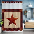 thumbnail image 6 of No Hook Shower Curtain with Snap in Liner, Red Western Star Wood Grain Waterproof Bath Curtain Double Layers with See Through Top Window, Pastoral Vintage Plank Hotel Shower Curtains 48x72in, 6 of 9