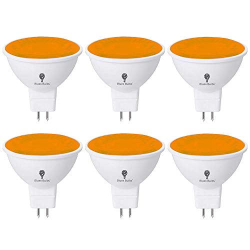 6 Pack BlueX LED MR16 Orange Light Bulb - 6W (50Watt Equivalent) - GU5.3 Bi-Pin Base 12V Orange LED Orange Bulb, Party Home, Holiday Decorative Illumination MR16 LED Bulb -