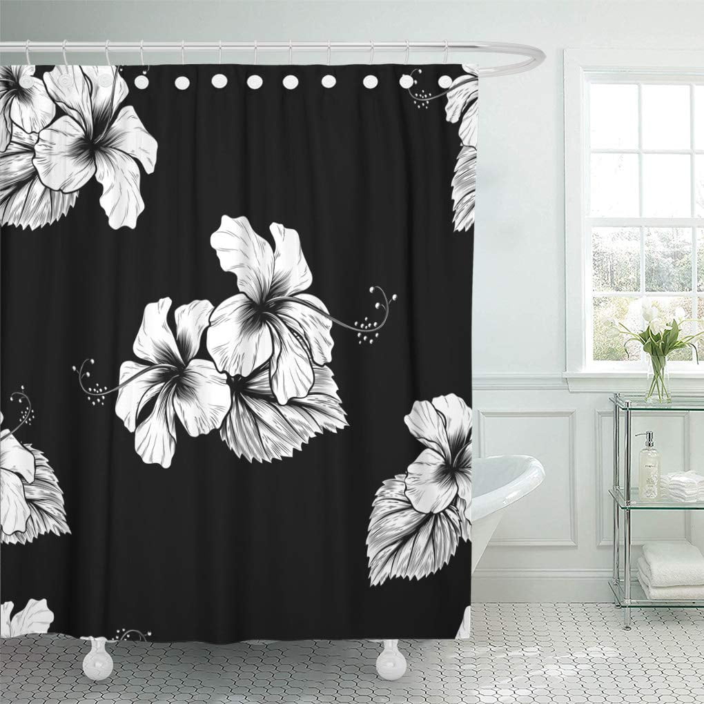 CYNLON Hawaiian Tropical Hibiscus Flowers Pattern Floral Black White