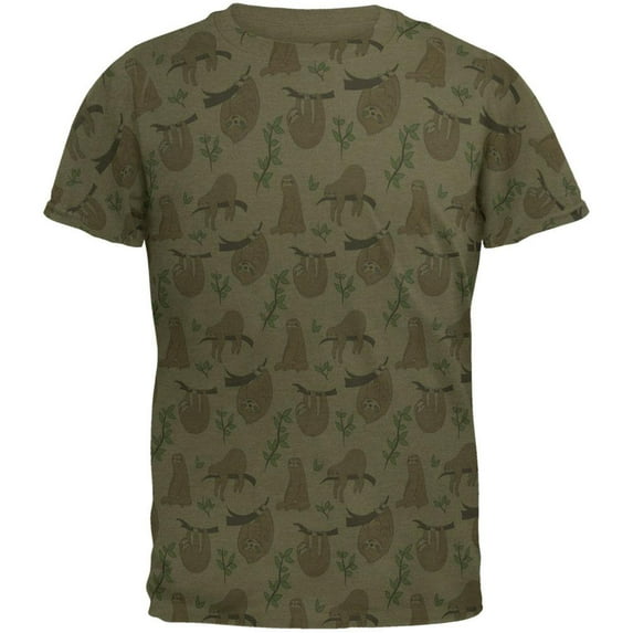 Sloth Pattern Nature Leaves Cute Men's Soft T-Shirt Military Green 2XL
