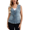 thumbnail image 2 of CHALCO INSPIRADOR Chaleco de Mujer de Mezclilla Cuello en V con Pockets de Parche Botón Hacia Abajo Sin Mangas Jean Chaqueta L Azul Gris, 2 of 6