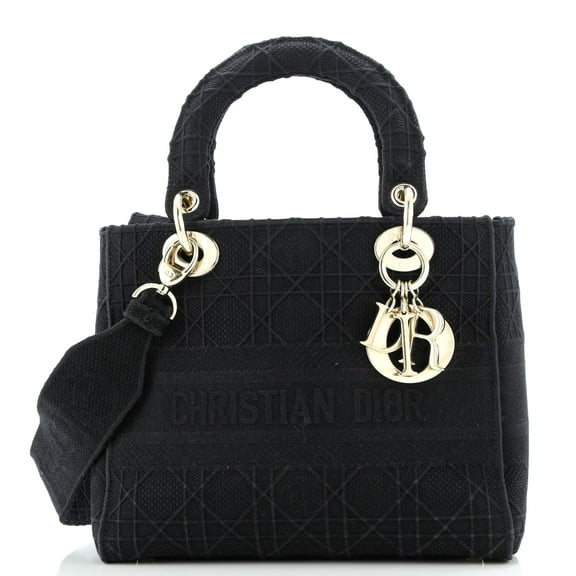 Pre-Owned Lady D-Lite Bag Cannage Embroidered Canvas Medium By Rebag