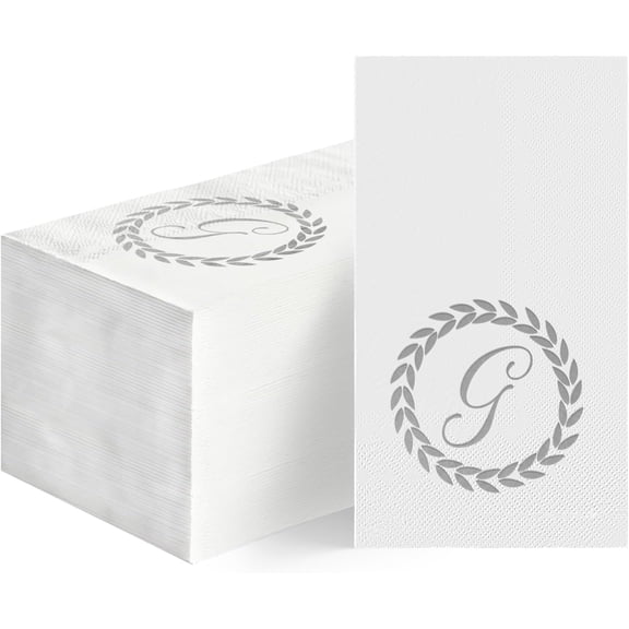 100Pcs Monogrammed Paper Napkins, Silver Foil Letter G