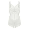 thumbnail image 2 of Mufeng Women's Sequin Fringe Latin Dance Leotard Halter V-Neck Tassel Bodysuit Rave Festival Outfits Ivory XS, 2 of 6