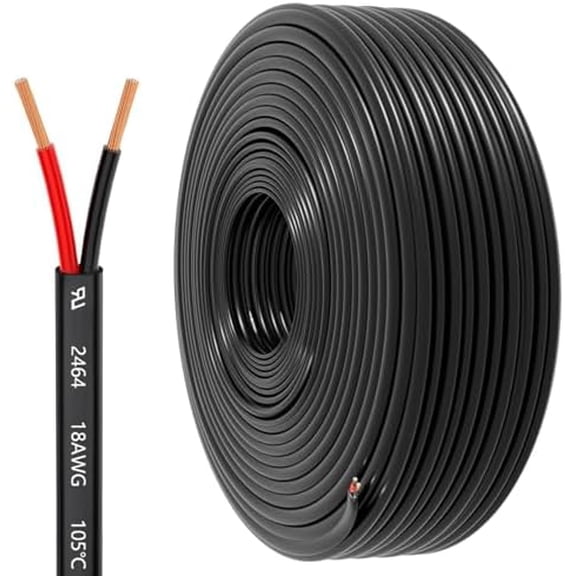 18 Gauge 2 Conductor Electrical Wire, 18 AWG 0.82mm Wire PVC Cord, 12V/24V DC Low /Copper-clad (CCA)Flexible/2 Wire for Automotive  Strips Lamp Lighting Marine (9.2M/30FT)