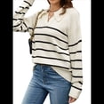 thumbnail image 1 of Suéter de Rayas para Mujer, Cuello en V, Larga, Suelto, de Punto, Jersey de Punto, Tops. S, 1 of 10