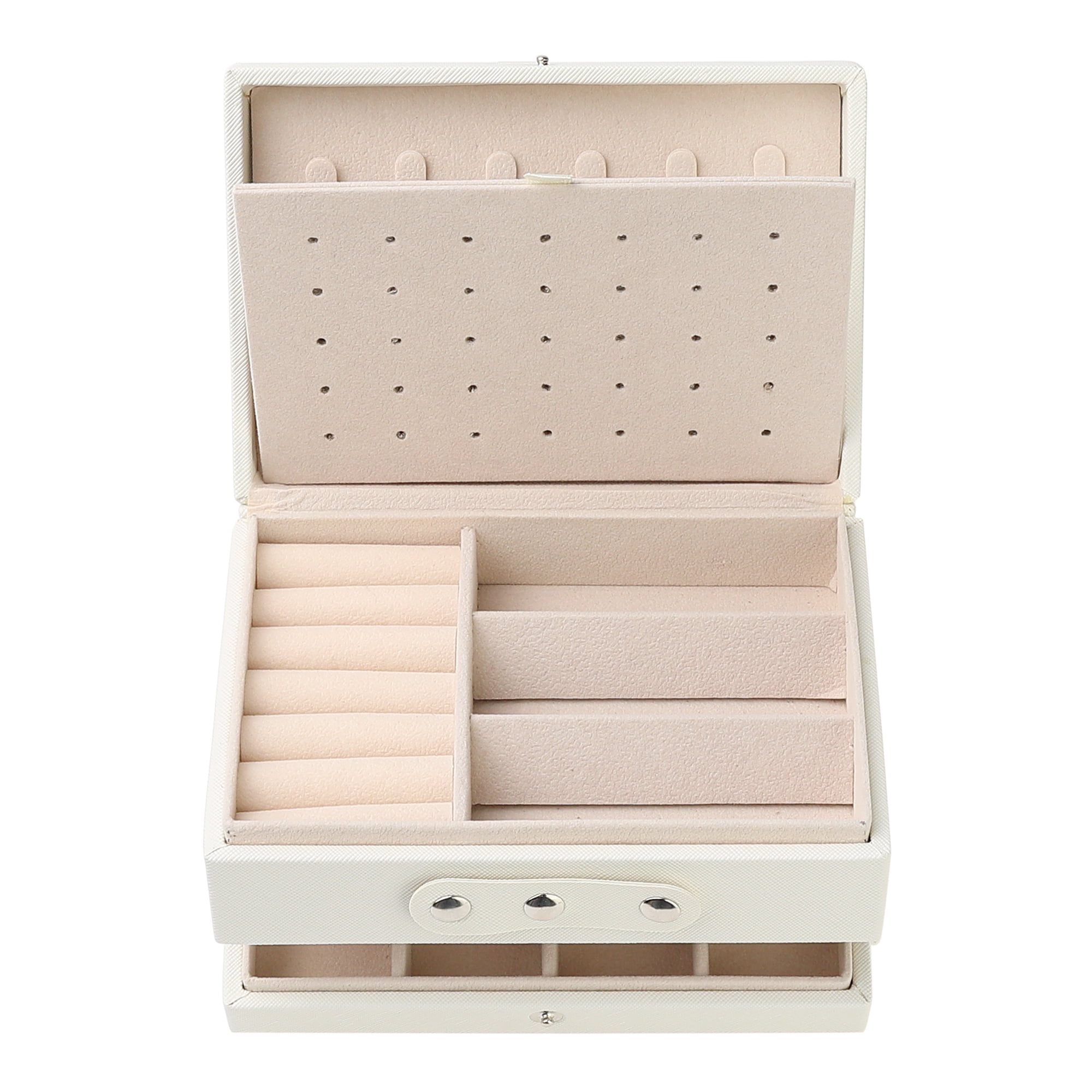 Unique Bargains 2 Layer Jewelry Box PU Leather Jewelry Case for Earring Necklace Ring Beige