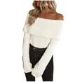 thumbnail image 2 of Karight Women Off Shoulder Fold Over Long Sleeve Sweaters Casual Solid Ribbed Knit Fall Pullover Jumper Tops, 2 of 4