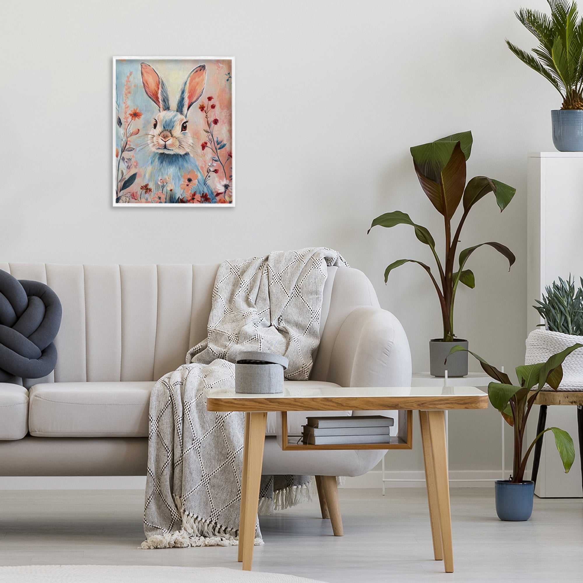 Stupell Industries Blue Rabbit & Wildflowers White Framed Giclee Art, design by Sara Culpepper