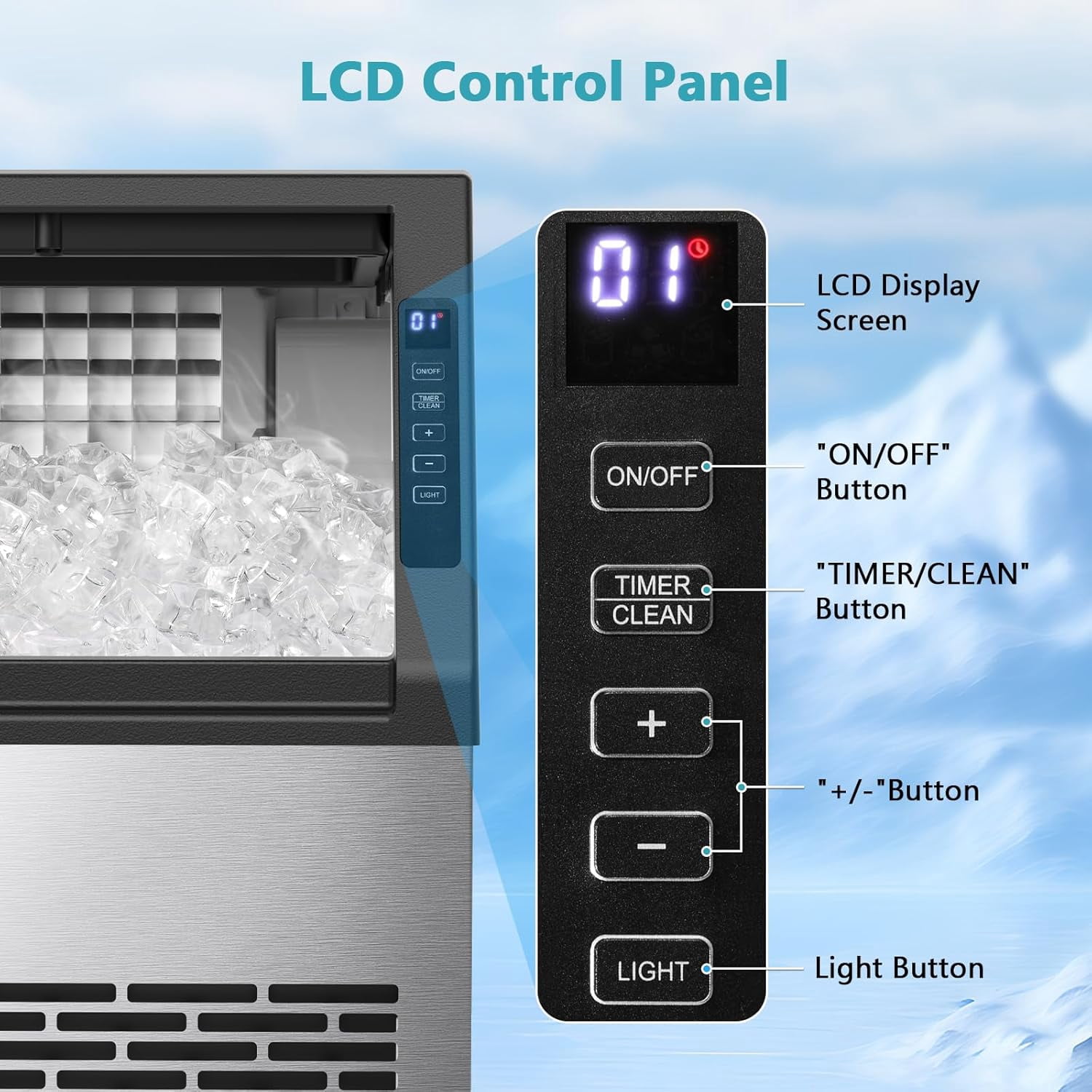 Commercial Ice Maker Machine,80Lbs/24H with 28Lbs Ice Storage Capacity Undercounter ice Machine,Auto Self-Cleaning,Stainless Steel Freestanding Ice Maker for Home/Bar/Restaurant/Outdoor