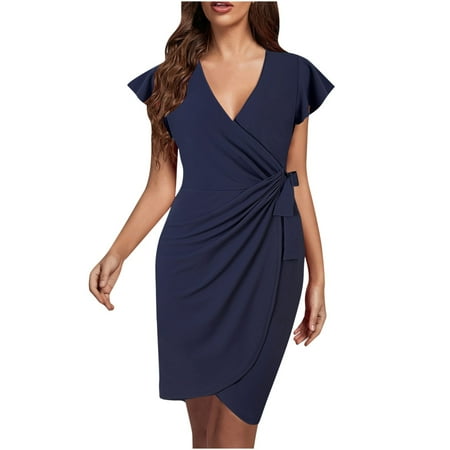 

Dress for Women 2022 White Dress Womens Deep V Neck Ruffle Sleeve Sheath Casual Cocktail Party Work Faux Wrap Dress Savings Clearance Dress Pants Women Sequin Dress for Women Blue M