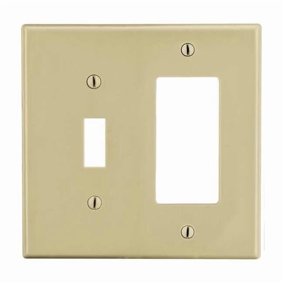 Toggle Switch/Rocker Wall Plate, Number of Gangs: 2 Plastic, Satin Finish, Ivory