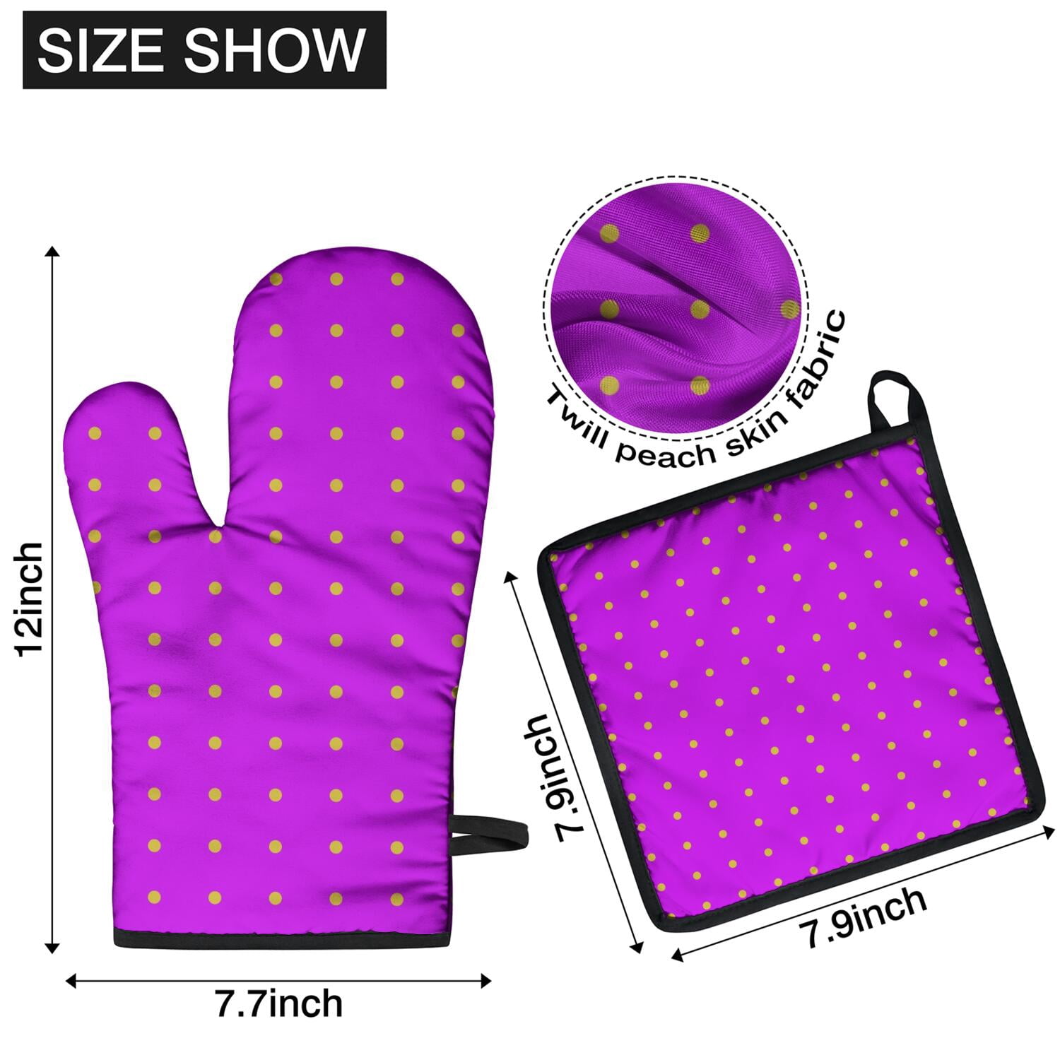 Oven Mitts and Pot Holders Set Of 4, Heat Resistant Kitchen Gloves with Non-Slip Grip, Hanging Loop, Soft Cotton Lining for Baking, Cooking, Grilling, Barbecue