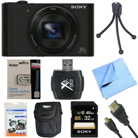 Sony Cyber-Shot DSC-WX500/B WX500B WX500 Digital Camera Black 32GB Bundle includes Cyber-Shot DSC-WX500 Digital Camera, screen protectors, compact carrying case, 32GB memory card, card reader, mini t