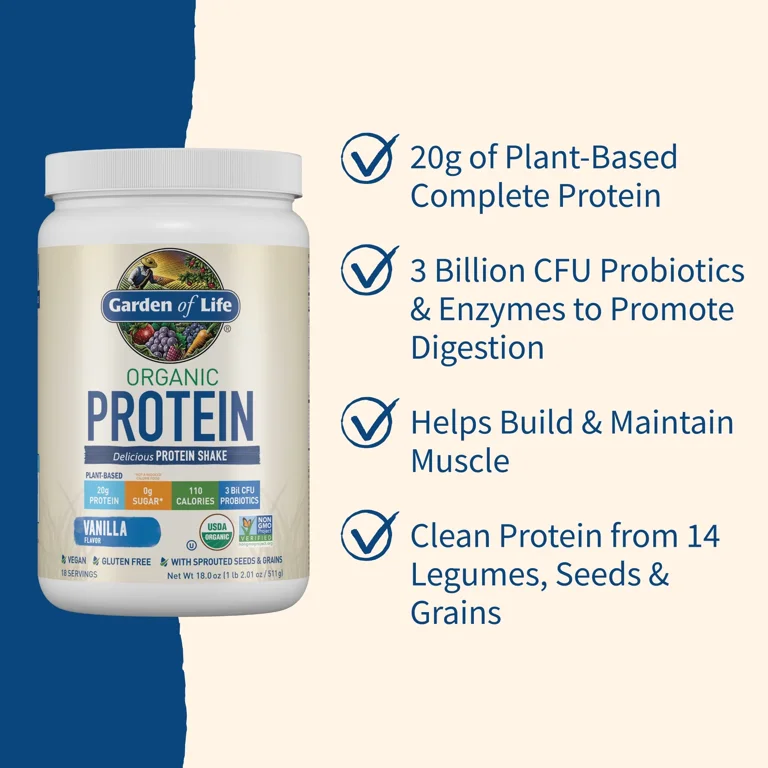 Garden of Life Organic Plant-Based Protein Shake, Vanilla, 20g, 19.05oz -  Walmart.com