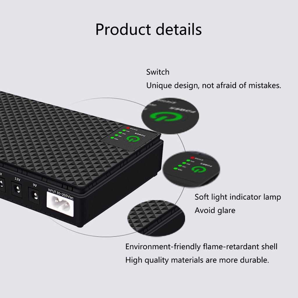 Small UPS Backup Power 10400mah/8800mah 5V 9V 12V Uninterruptible Power Supply with Adapter for Networking Gear