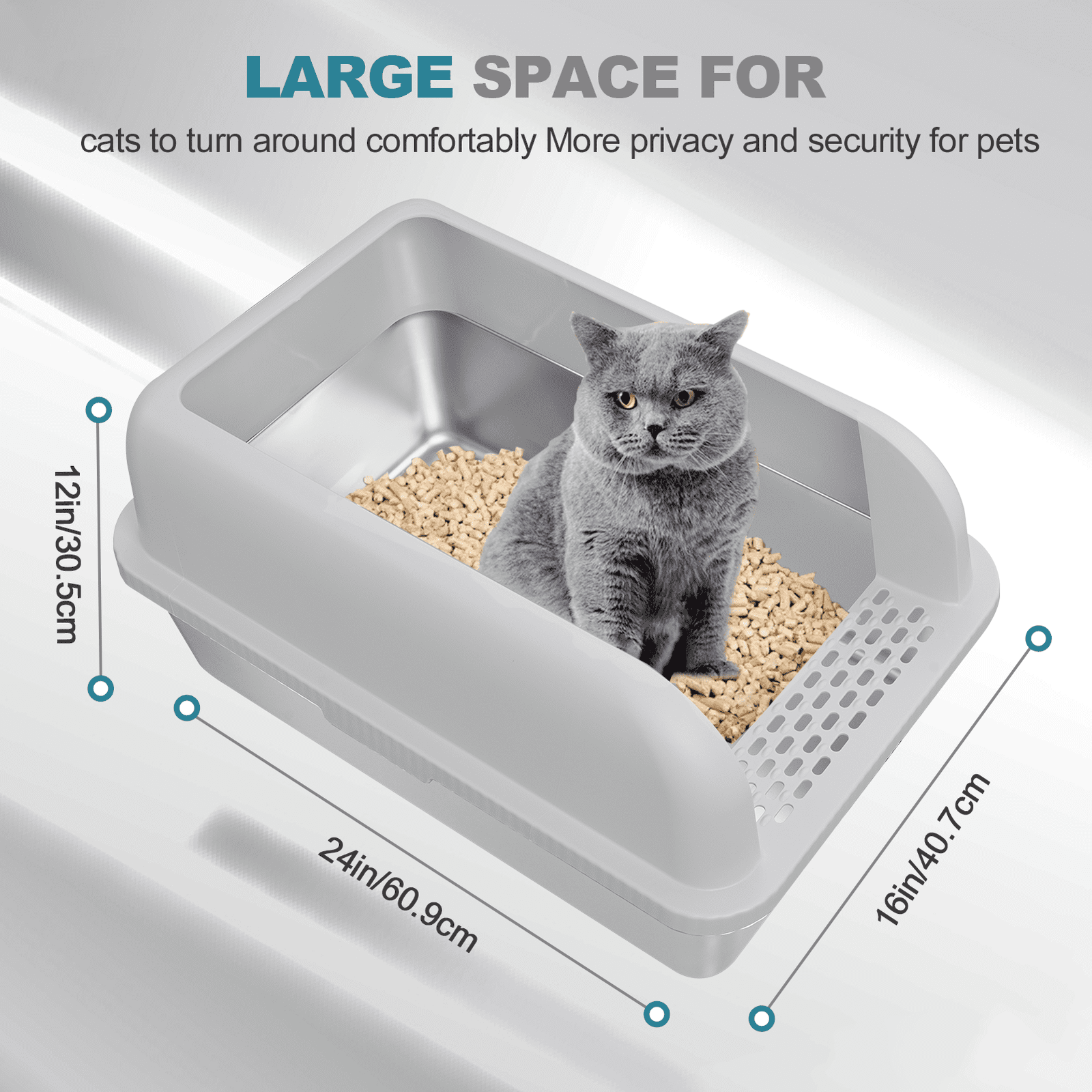 Enclosed Sides Stainless Steel Cat XL Litter Box Keep Litter In the Pan