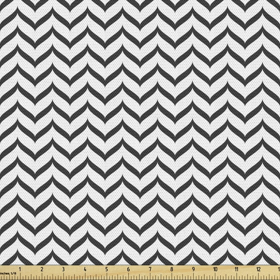 Ambesonne Herringbone Fabric by the Yard Upholstery, Zigzag Wavy Lines Art, 10 Yards, Off White Charcoal Grey