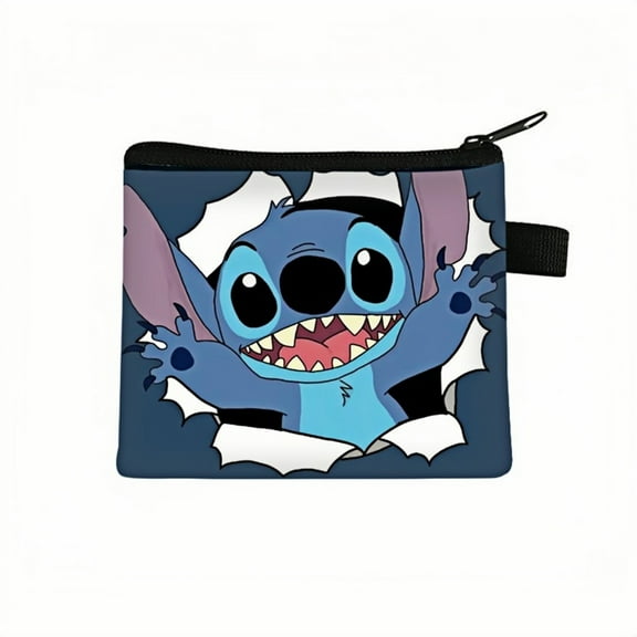 2-Pack Stitch Kawaii Anime Mini Wallet Set -Zippered Coin Purse & Polyester Card Holder
