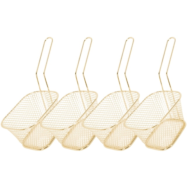 Fry Basket, Sturdy And Durable Frying Basket Strainer, For Chips, Fries, Shrimps, Wedges Various Cooking Functions Gold